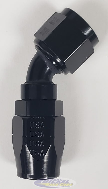 -8 45&ordm; Double Swivel Hose End - Aluminum - Black Anodized